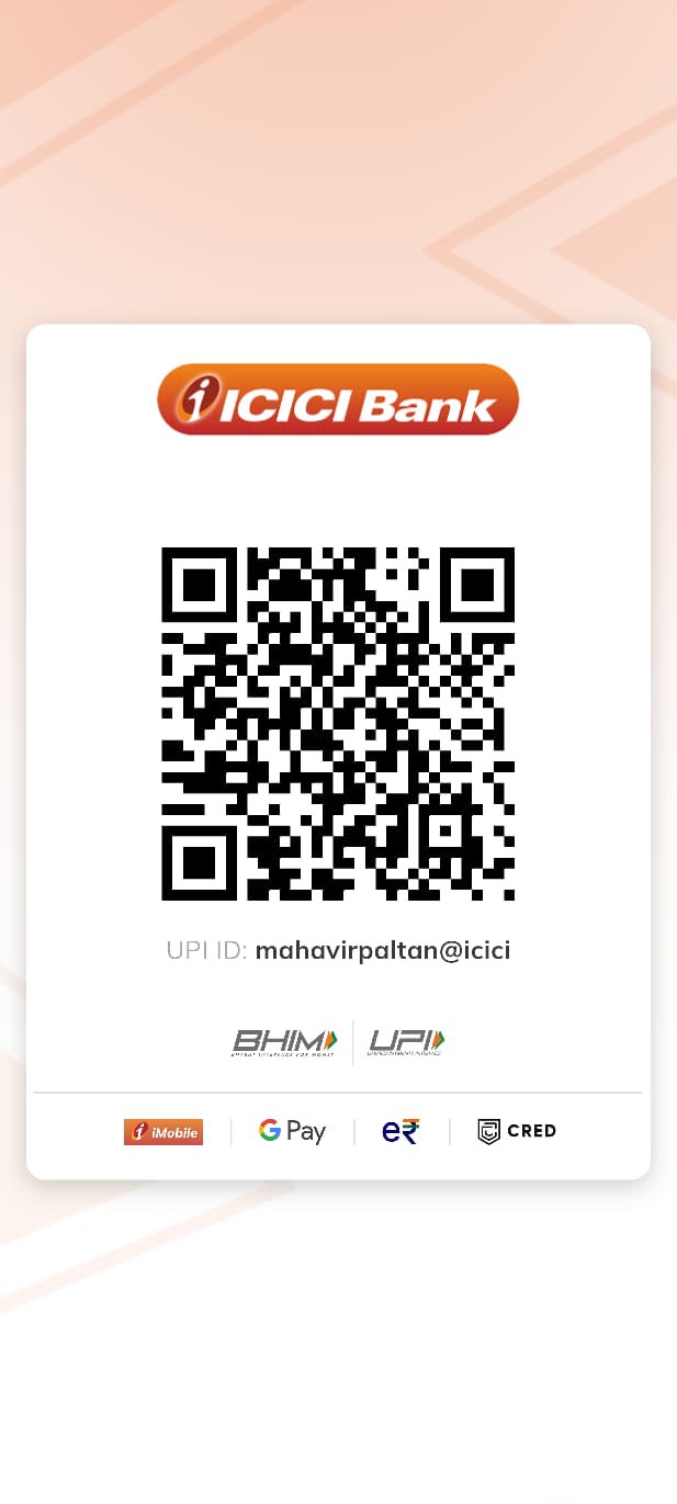 ICICI merchant QR for mahavirpaltan@icici, registered payee BINODJAIN