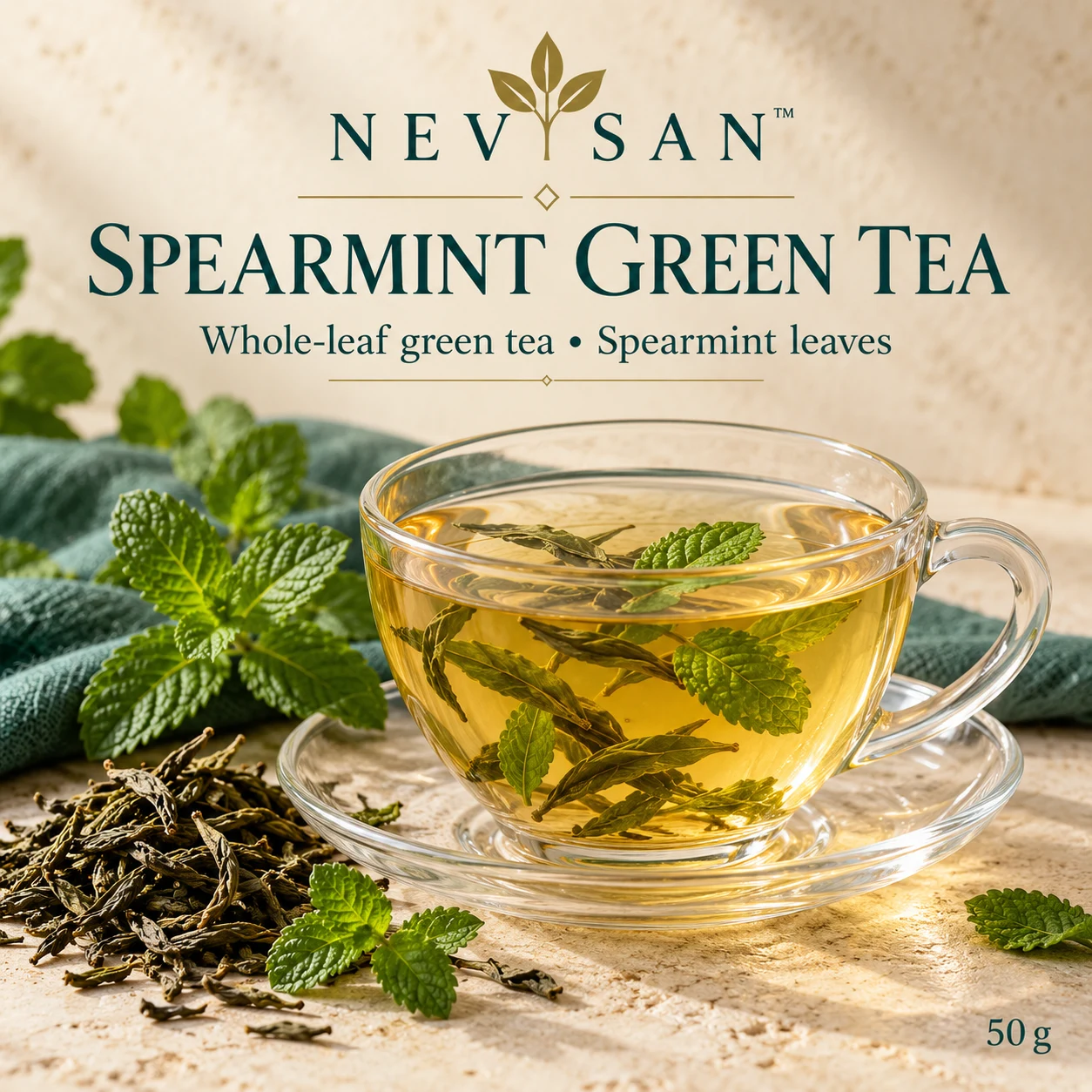 Whole-leaf green tea and spearmint
